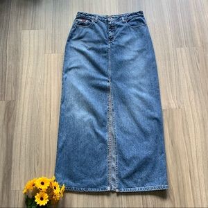 1990s Tommy Jean Hipster Long Jean Skirt with Front Slit
